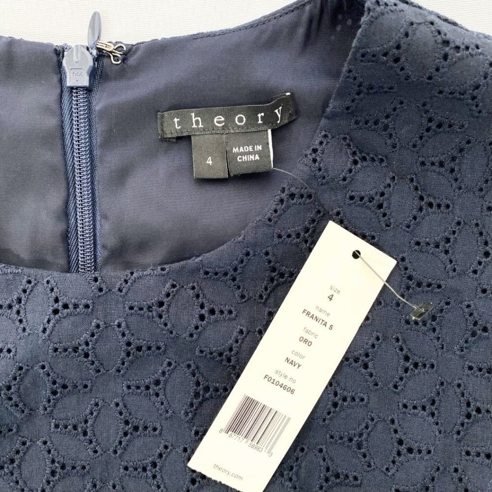 NWT THEORY NAVY FRANITA ORO EYELET SLEEVELESS SHEATH DRESS - 4 - Picture 7 of 10